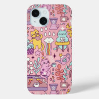 Cartoon Cat Fun On Pink