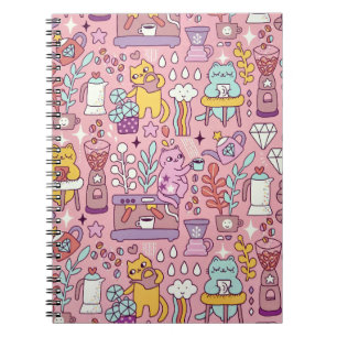 Cartoon Cat Fun On Pink Notebook