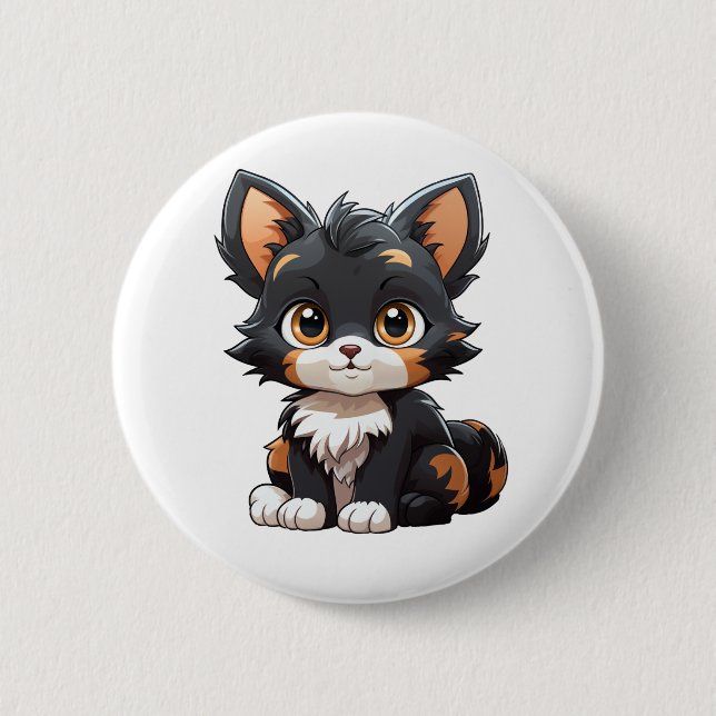 Cartoon cat illustration 2 inch round button (Front)