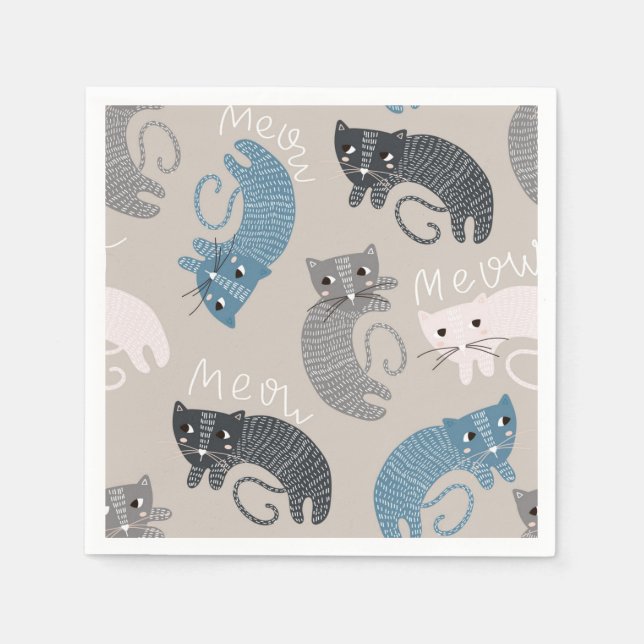 Cartoon cat illustration napkin (Front)