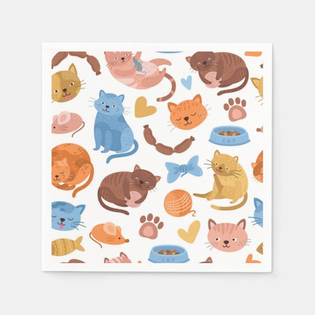 Cartoon cat illustration napkin (Front)