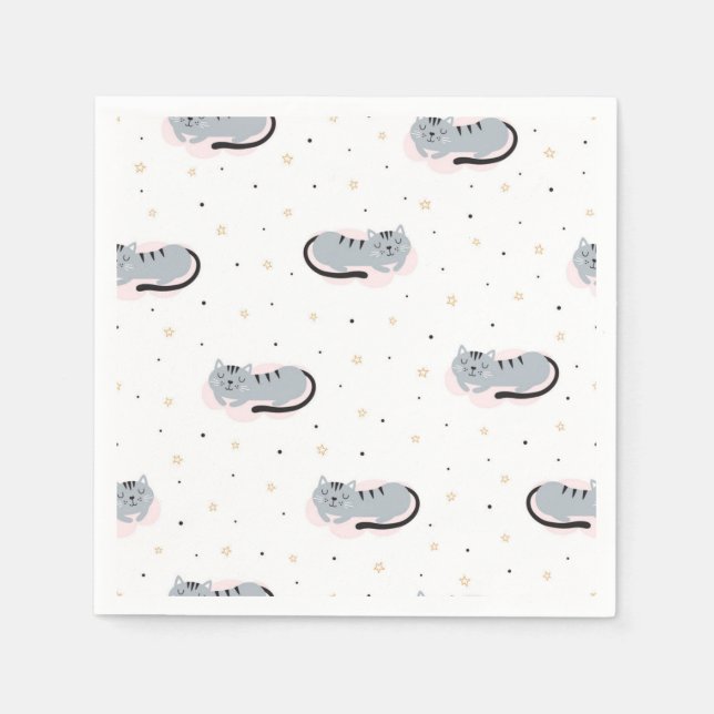 Cartoon cat illustration napkin (Front)