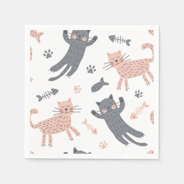 Cartoon cat illustration napkin (Front)