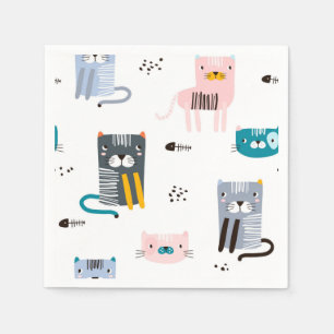 Cartoon cat illustration napkin