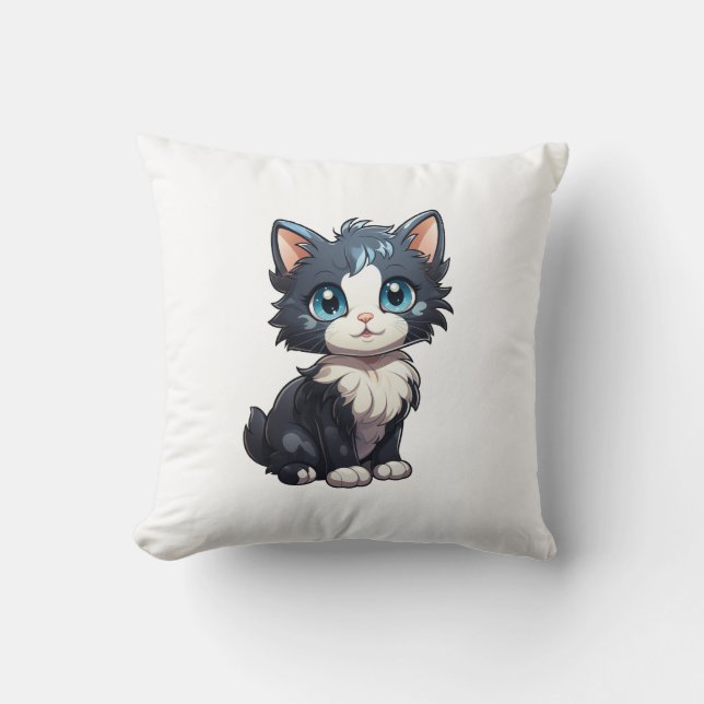 Cartoon cat illustration throw pillow (Front)