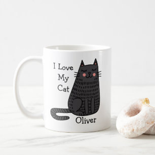 Cartoon Cat in Doodle Art Style Customizable Name  Coffee Mug