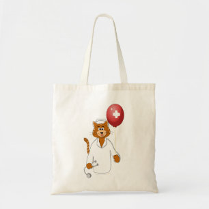 Cartoon Cat Nurse with Balloon Tote Bag