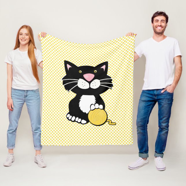 Cartoon Cat on Polka Dot Fleece Blanket (In Situ)