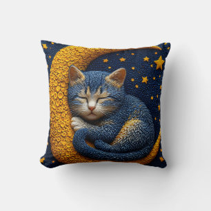 Cartoon cat on the moon throw pillow