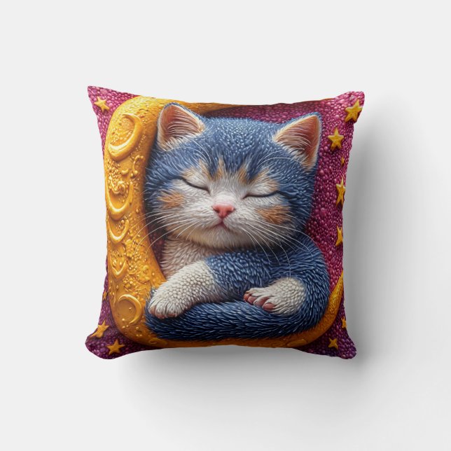 Cartoon cat on the moon throw pillow (Front)