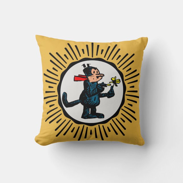 Cartoon Cat Retro-Style Starburst Throw Pillow (Front)