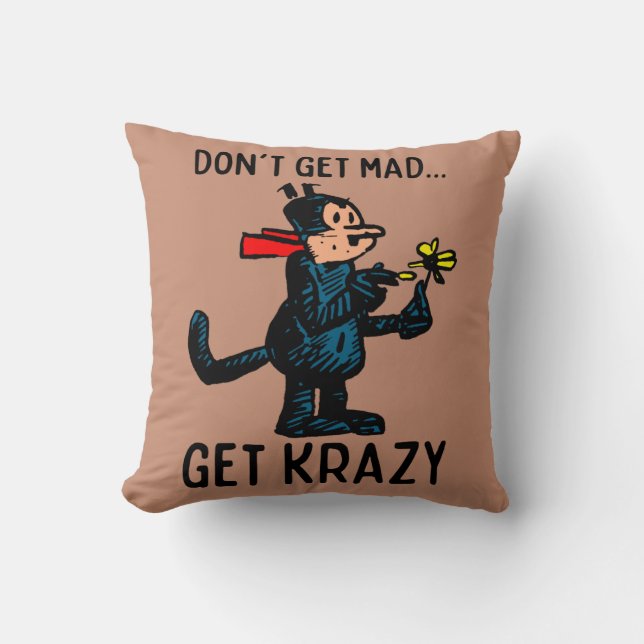 Cartoon Cat Retro-Style Throw Pillow (Front)