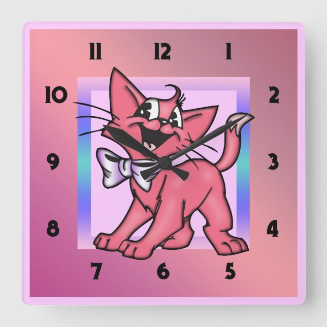 Cartoon Cat Wall Clock (Front)