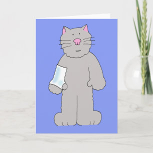 Cartoon Cat with Arm and Wrist in Plaster. Card