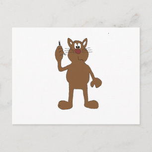 Cartoon Cat With Cell Phone Postcard