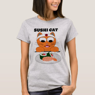 Cartoon Cat with Sushi Funny Cute T-Shirt