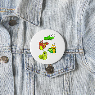 Cartoon Caterpillar Characters Adorable Insects 3 Inch Round Button