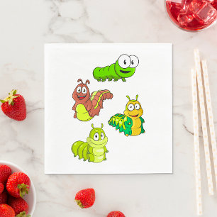 Cartoon Caterpillar Characters Adorable Insects Napkin