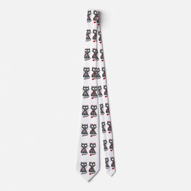 Cartoon cats,angel and demons - Choose back colour Tie (Front)