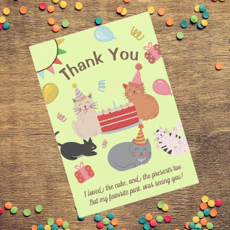 Cartoon Cats Birthday Party Thank You Card
