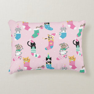Cartoon Cats Christmas Seamless Pattern Accent Pillow