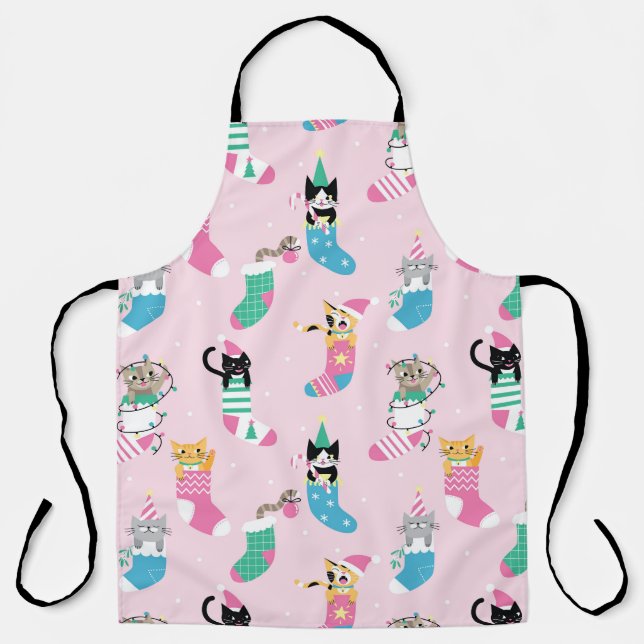 Cartoon Cats Christmas Seamless Pattern Apron (Front)