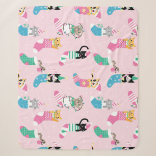 Cartoon Cats Christmas Seamless Pattern Sherpa Blanket