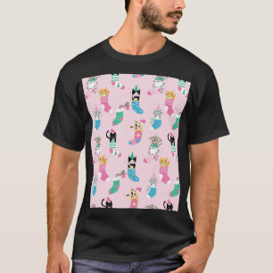 Cartoon Cats Christmas Seamless Pattern T-Shirt