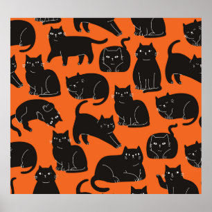 Cartoon Cats Hand Drawn Pattern Poster