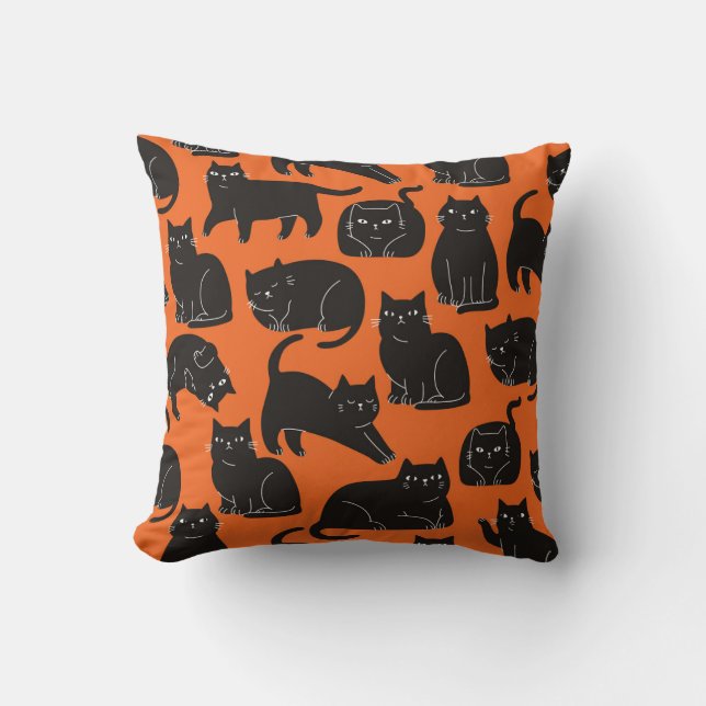 Cartoon Cats Hand Drawn Pattern Throw Pillow (Front)
