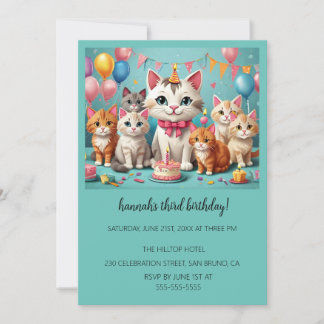 Cartoon Cats Kids’ Purr-fect Birthday Party  Invitation