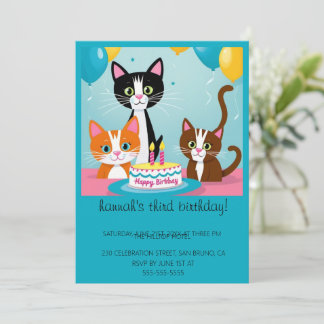 Cartoon Cats Kids’ Purr-fect Birthday Party  Invitation