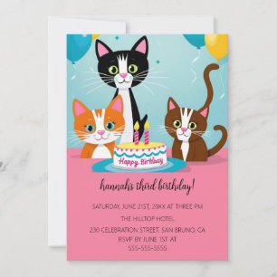 Cartoon Cats Kids’ Purr-fect Birthday Party  Invitation