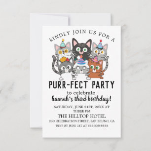 Cartoon Cats Kids’ Purr-fect Birthday Party  Invitation