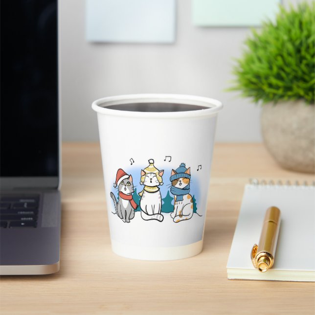 Cartoon Cats Singing Christmas Carols  Paper Cups (Insitu)