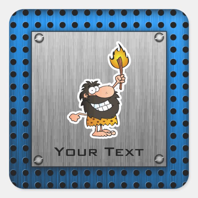 Cartoon Caveman; Metal-look Square Sticker (Front)