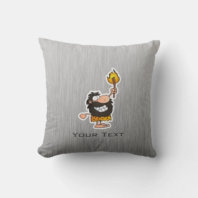 Cartoon Caveman; Metal-look Throw Pillow (Front)
