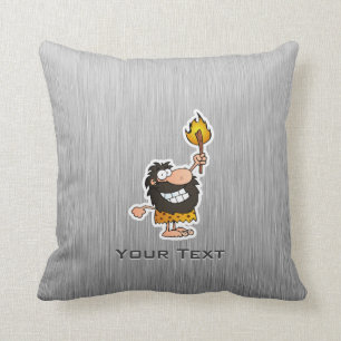 Cartoon Caveman; Metal-look Throw Pillow