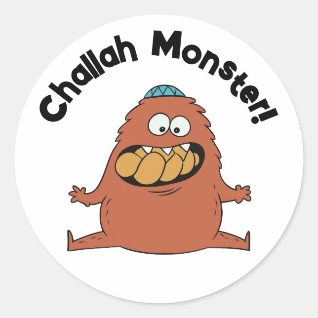 Cartoon Challah Monster Shabbat Sticker (Front)