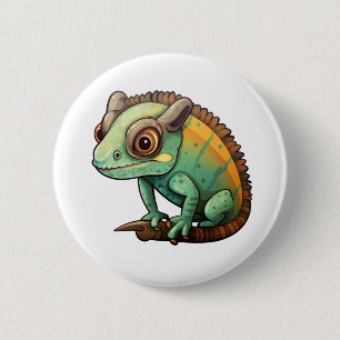 Cartoon chameleon illustration 2 inch round button