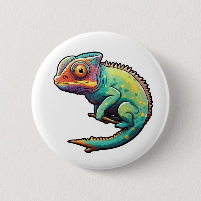 Cartoon chameleon illustration 2 inch round button (Front)