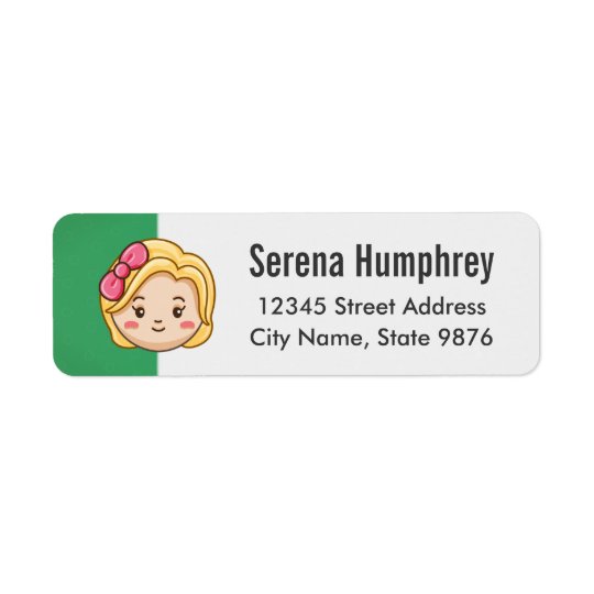 Cartoon Character Blonde Girl on Emerald Green Return Address Label