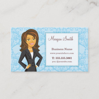 Cartoon Character Blue Damask Business Cards