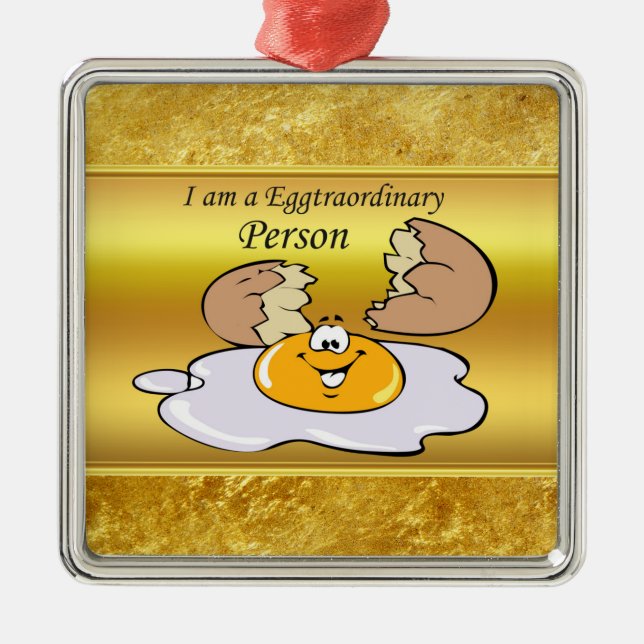 cartoon character fried egg with big smile metal ornament (Front)