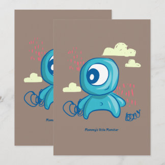 Cartoon Character Hand Drawn Blue Monster Art Invitation