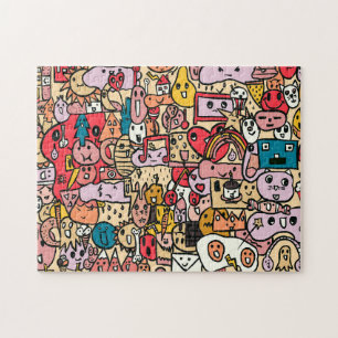 Cartoon Character Hand Drawn Toss Pattern Kids Jigsaw Puzzle