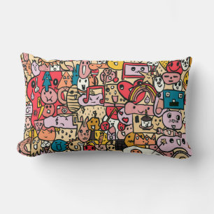 Cartoon Character Hand Drawn Toss Pattern Kids Lumbar Pillow