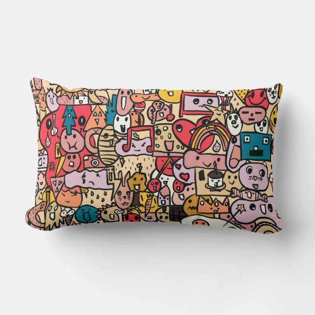 Cartoon Character Hand Drawn Toss Pattern Kids Lumbar Pillow (Front)