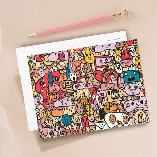 Cartoon Character Hand Drawn Toss Pattern Postcard