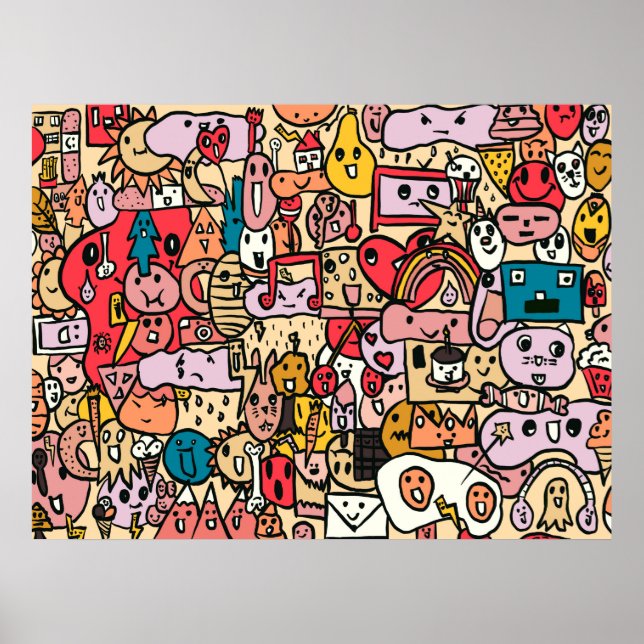 Cartoon Character Hand Drawn Toss Pattern Poster (Front)